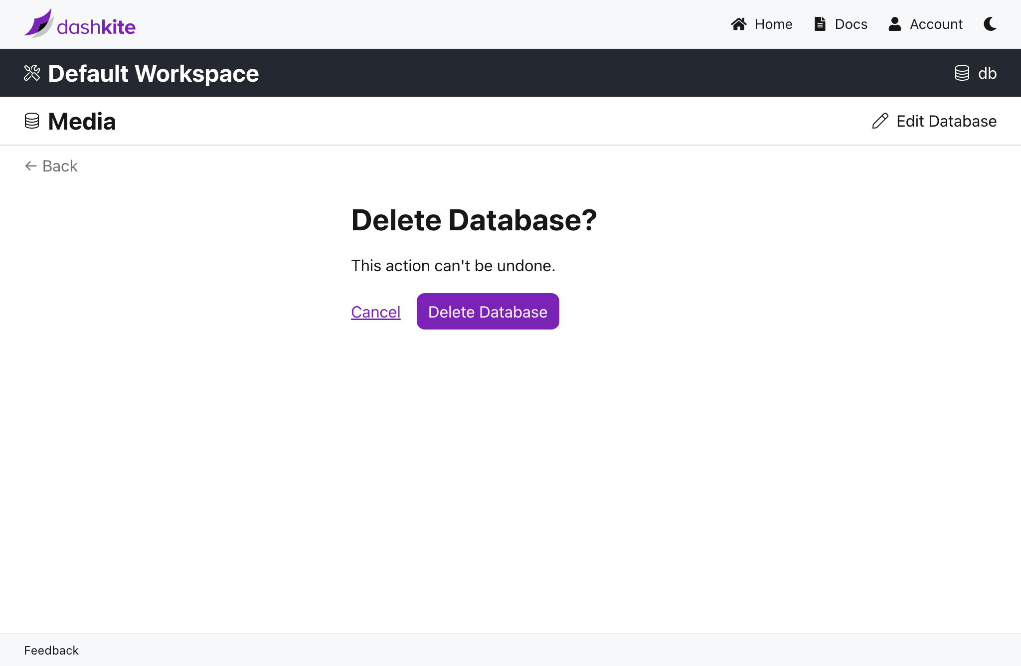 Remove Database Screenshot